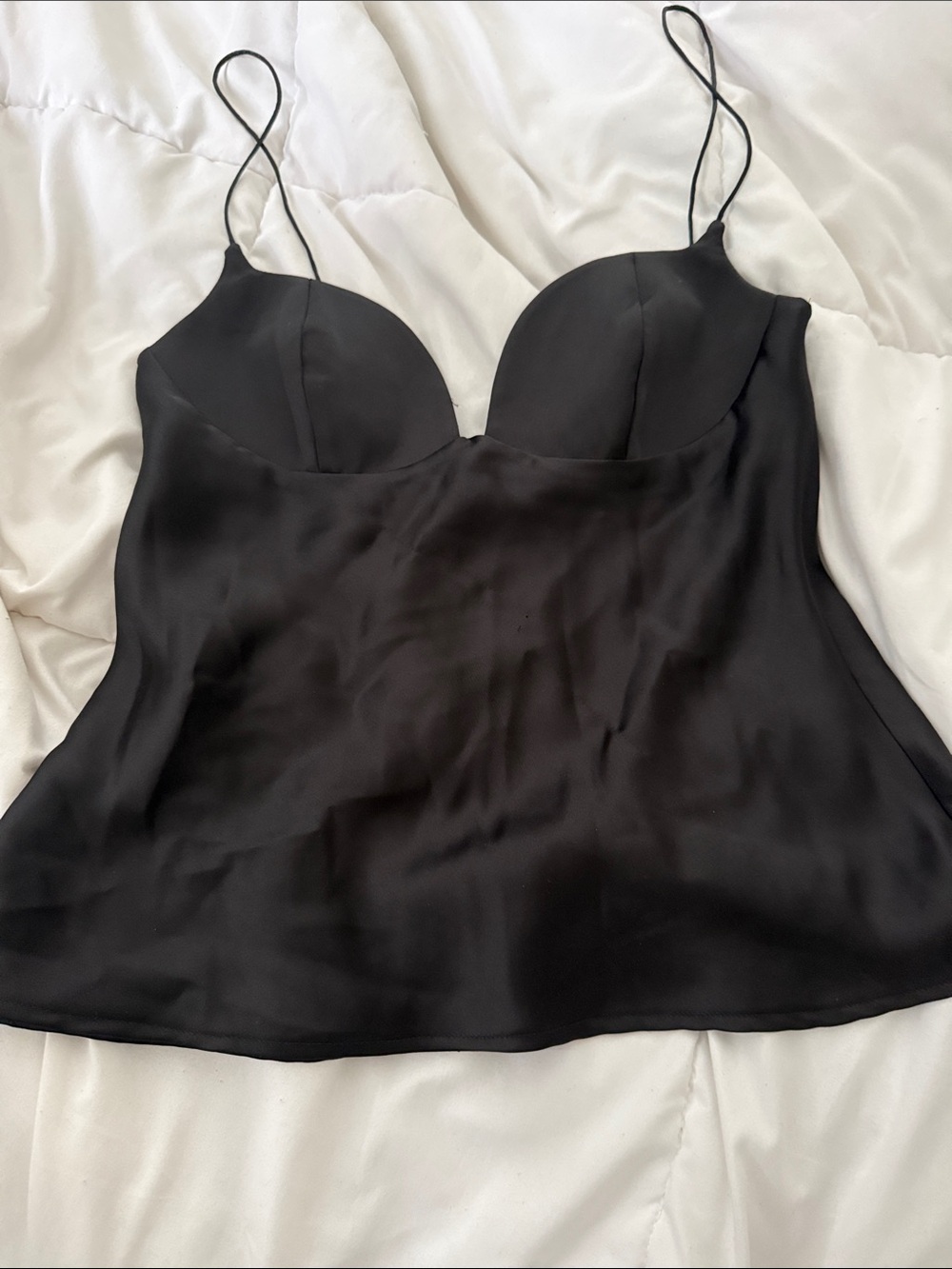 Zara Black Satin Cupped Cami Top
